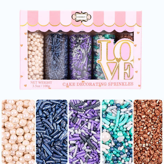 Confect Sea Paradise Sprinkles | Mix White & Sea Blue Pearl Dragees | Navy Blue Jimmies | Bronze Sparkling Sugar | Edible Under the sea Sprinkles | Vegan, Gluten-Free, Nut-Free, Soy-Free, Dairy-Free, Palm Oil-Free - 5 Oz
