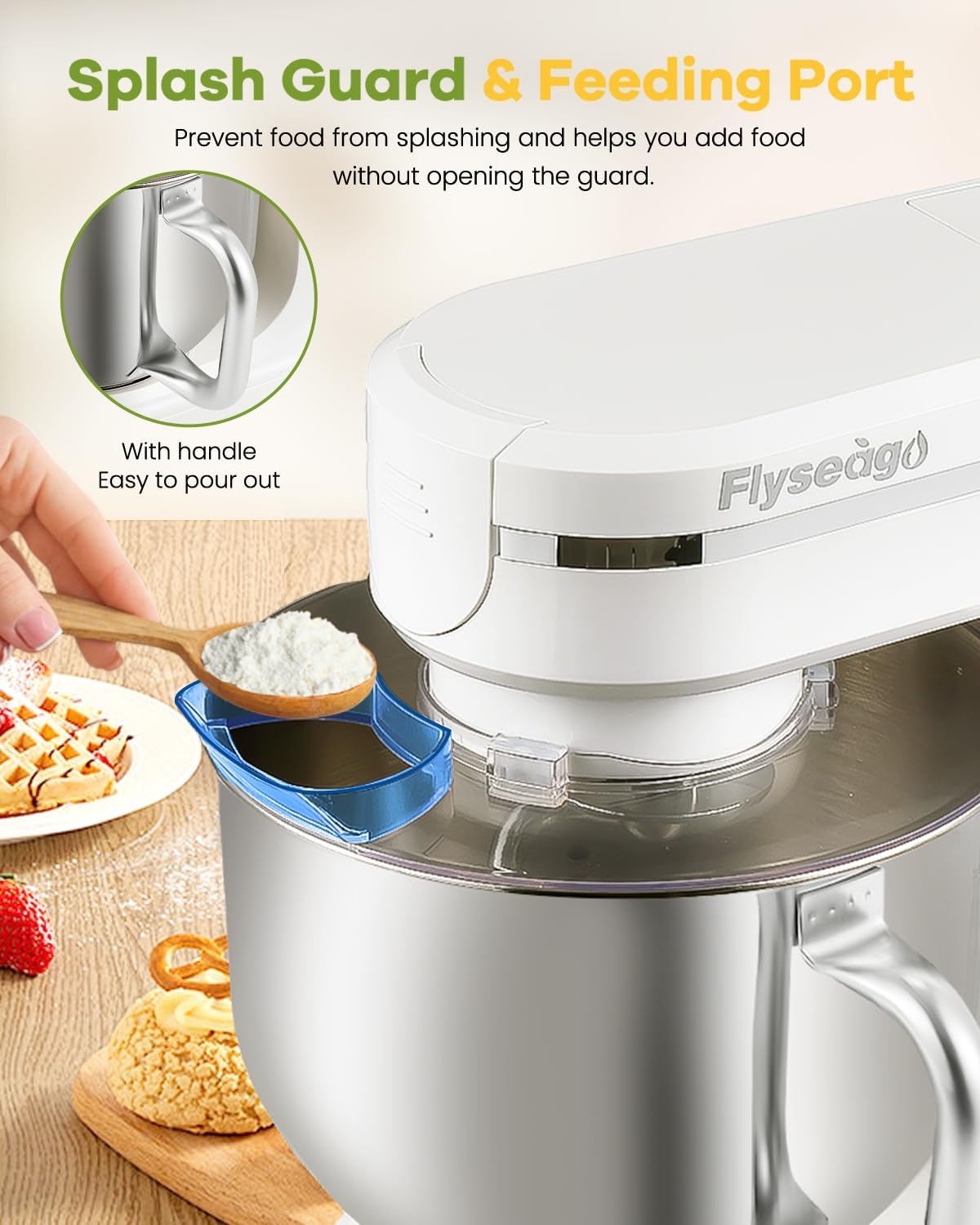 Stand Mixer 7-IN-1 1500W 6.5 QT Multifunctional Electric Kitchen Mixer 6+P Speed Tilt-Head with Stainless Steel Bowl&Handle, 1.5L Glass Jar, Meat Grinder, Dough Hook, Whisk, Pasta Attachments