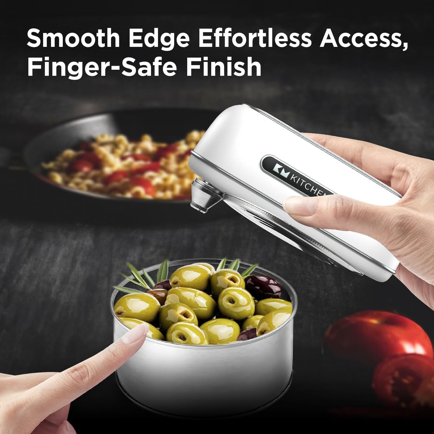 Kitchen Mama Orbit One Rechargeable Electric Can Opener: Hands-free, USB-C Charging, Automatic Stop, Smooth Edge, Safety, Blade for Large Cans, Heavy Duty, Soda and Pop Can, with Storage Box (White)