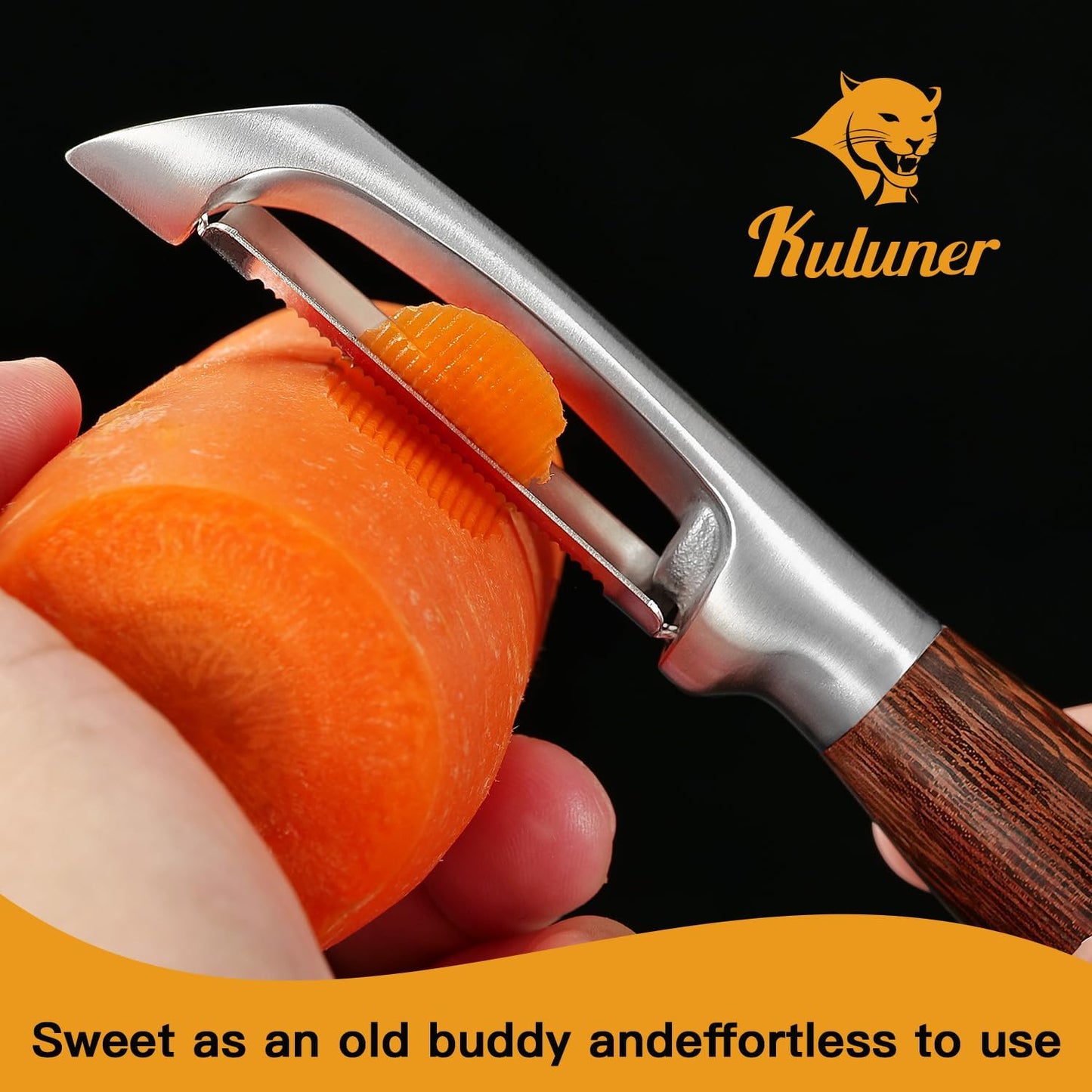 Serrated Blade Premium I Type 304 Stainless Steel Multifunctional Kitchen Peeler Real Wood Handle Ultra Sharp Blade Vegetable Potato Apple(Wenge)