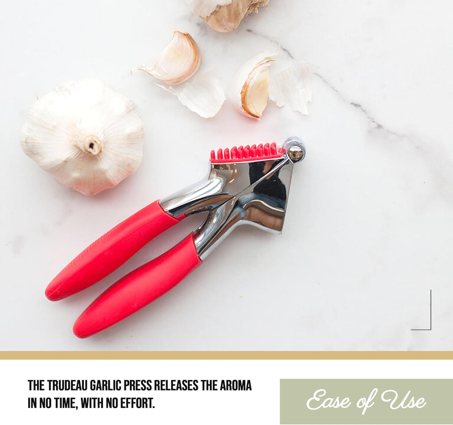 Trudeau Garlic Press - Effortless Garlic Crusher with Built-In Cleaning Aid, Large Garlic Chamber, Comfortable Ergonomic Handle, BPA-Free & Dishwasher-Safe - Quick and Easy Meal Preparation