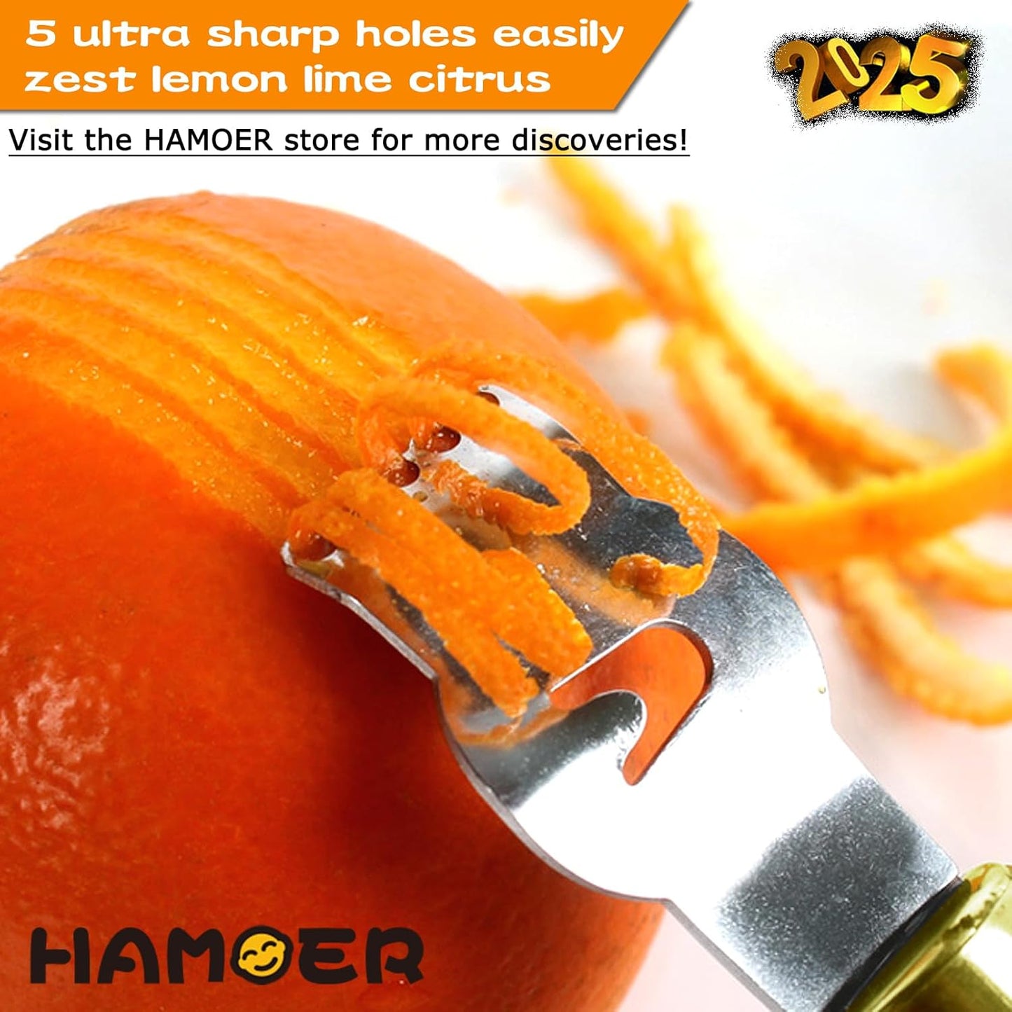 Lemon Zester Tool with Channel Knife Citrus Twist Making Tool Ergonomic Curved Handle Gold-Black