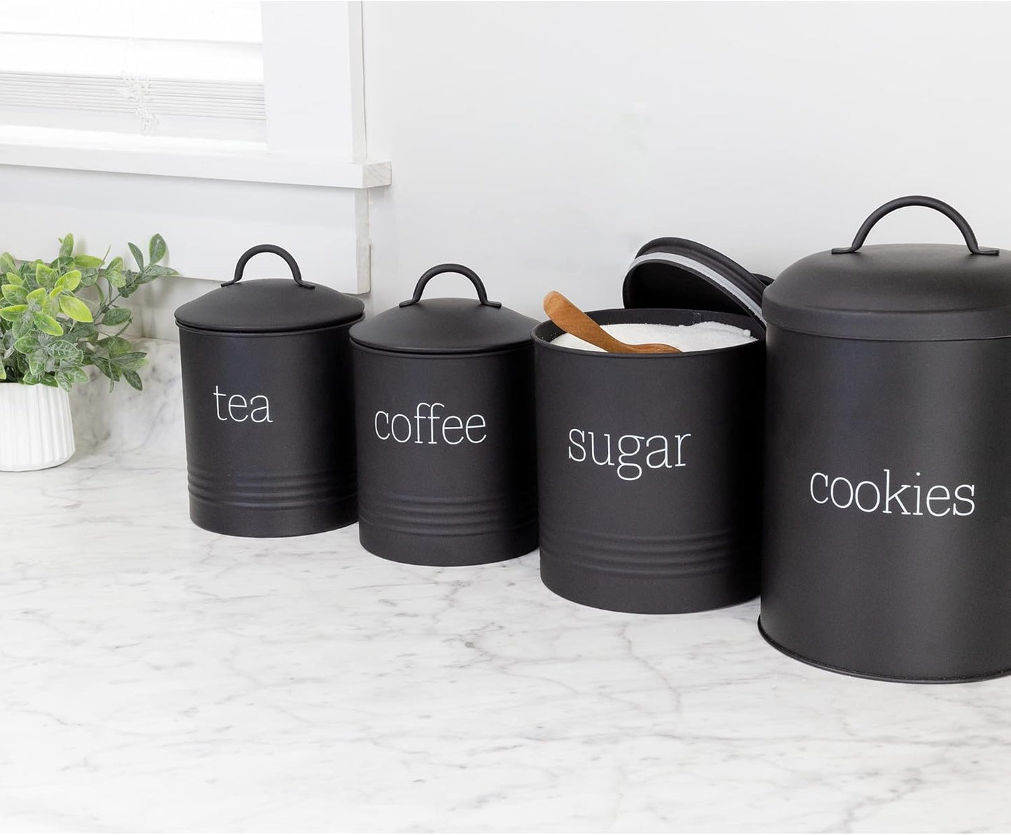 AuldHome Design Enamelware Black Sugar Canister; Modern Farmhouse Staples Storage for Kitchen