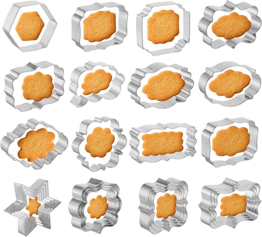 Large Plaque Cookie Cutter Set 25 Pcs Frames Cookie Cutters Stainless Steel DIY Fondant Cutters Molds for Baking MakingCookies Biscuit Fruit Diswasher Safe