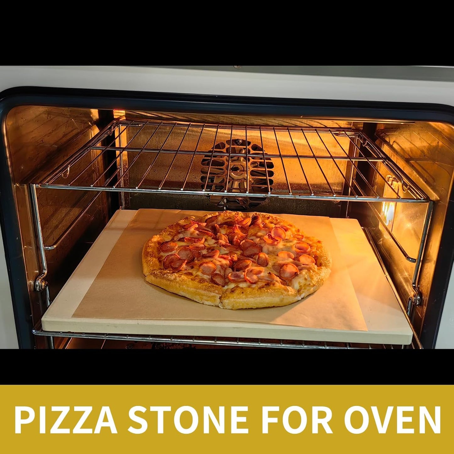 Rectangular Pizza Stone 4 Sets,12"x15"x0.59"(OAK) Pizza Stone for Oven and Grill with Bamboo Pizza Peel, Pizza Cutter and 10pcs Cooking Paper,Grill Stone Baking Stone for Bread,BBQ,Grill