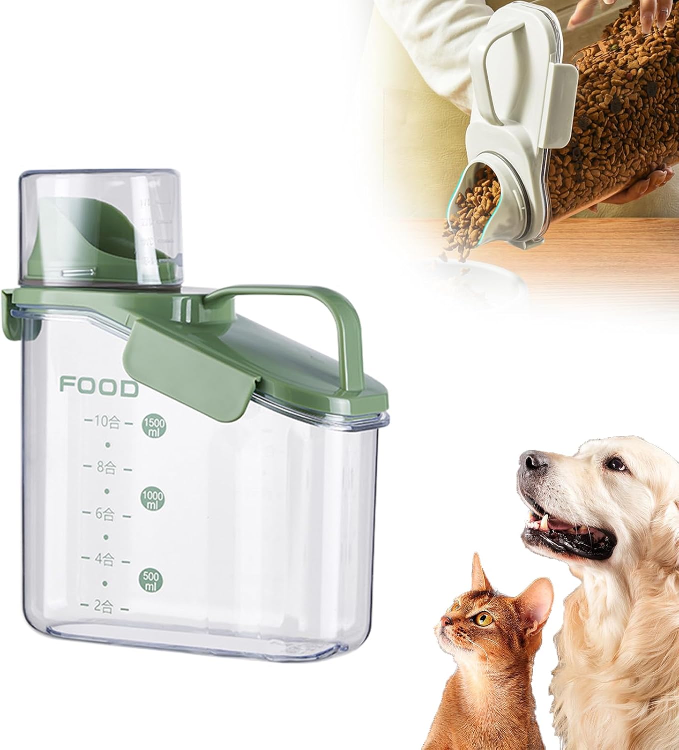 Clear Airtight Food Storage Containers, Transparent Cereal Dry Food Storage with Pouring Spout, for Flour, Sugar and Cereal (54oz Green)