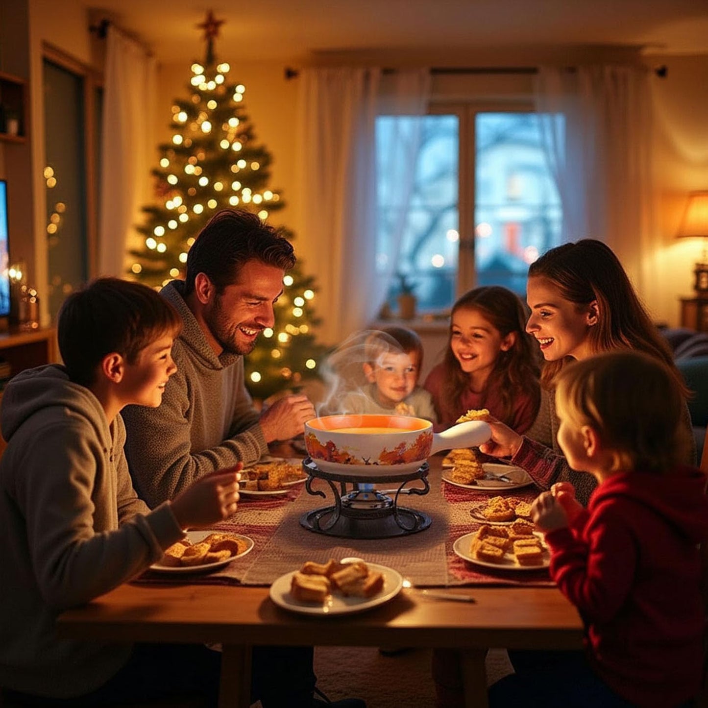 Artestia Swiss Fondue Set for Party - 2L Large Capacity Ceramic Fondue Pot Melting Cheese Chocolate, 6 Fondue Forks, Fondue Party, Wedding Gifts - Autumn Amble