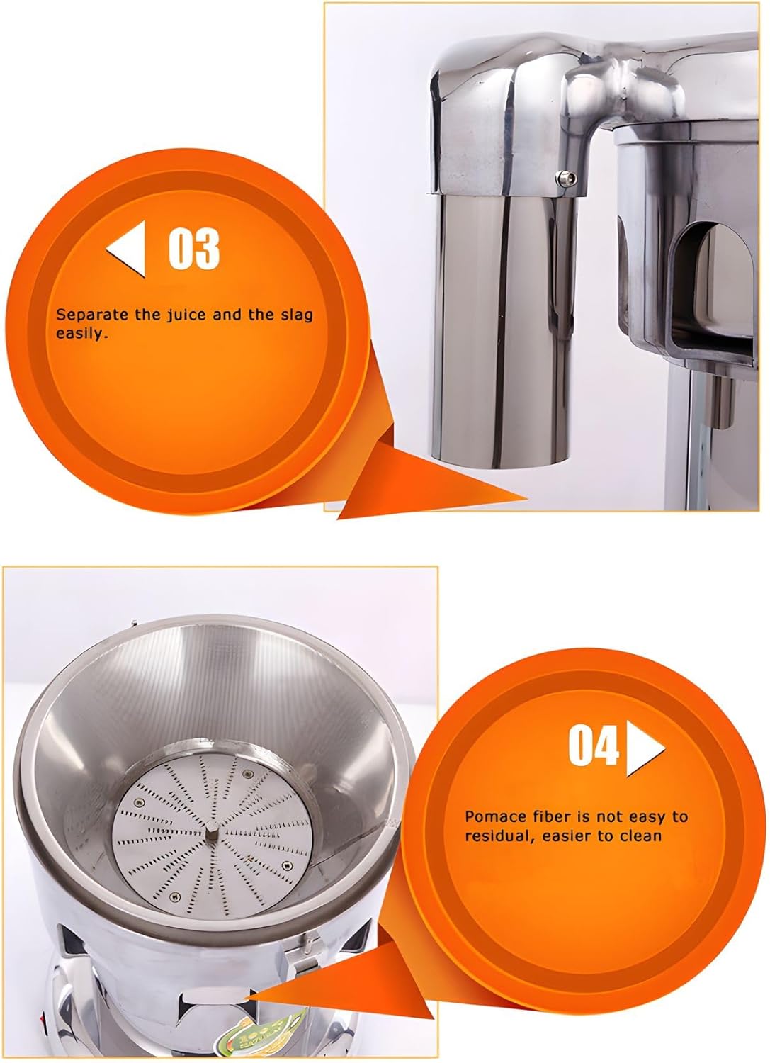 110V 750W Electric Stainless Steel Vegetable & Fruit Juice Maker Squeezer Centrifugal Juicer Machine Commercial Juice Press Machine 5-10 kg/min Juice Amount