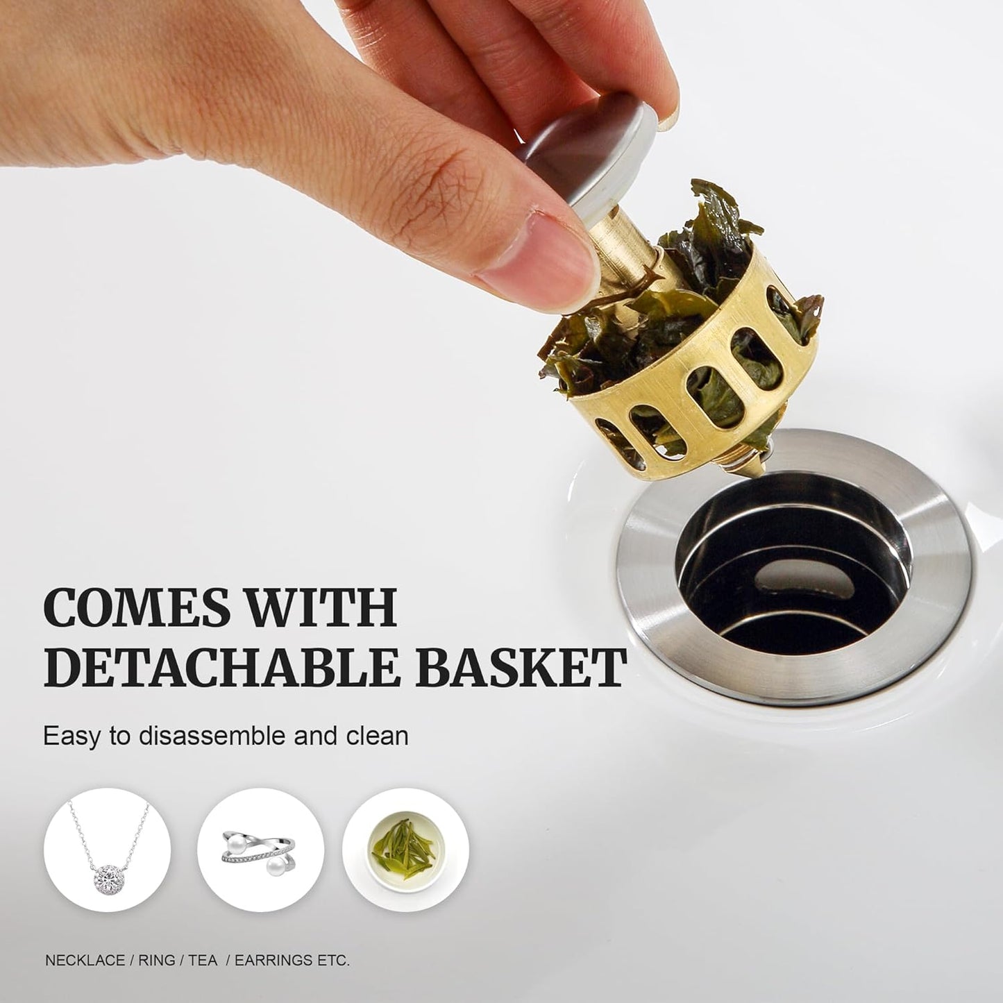 Pop up Sink Drain Stopper for Bathroom Vessel Vanity Sink Art Basin Brushed Nickel, Small Cap with Overflow, Metal Pop up Drain Strainer with Detachable Basket Stopper