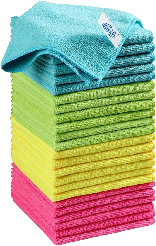 HOMEXCEL Microfiber Cleaning Cloth, 24 Pack Cleaning Rags, Cleaning Towels with 4 Color Assorted, 11.5"X11.5"(Green/Blue/Yellow/Pink)
