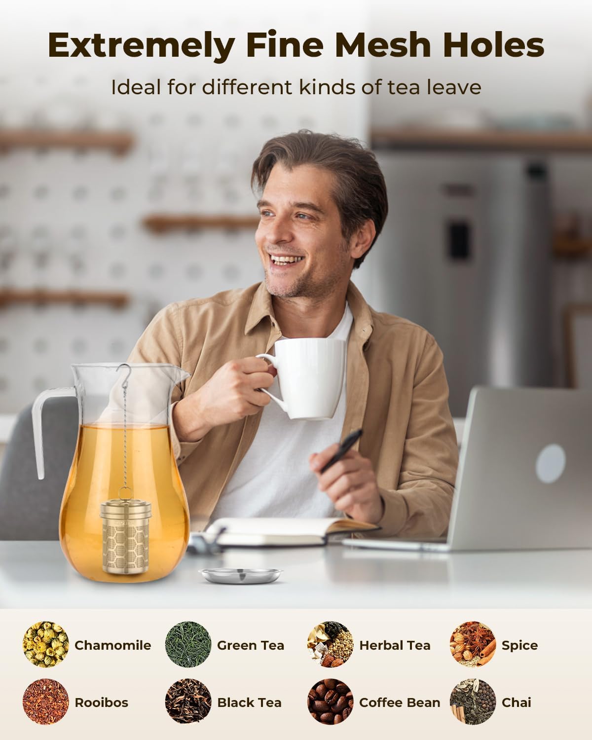 House Again 2 Pack Tea Strainers for Loose Tea, Extra Fine Mesh Tea Infuser, 304 Stainless Steel with Chain Hook, Loose Leaf Tea Steeper for Brew Tea Spices & Seasonings, Geometric Design