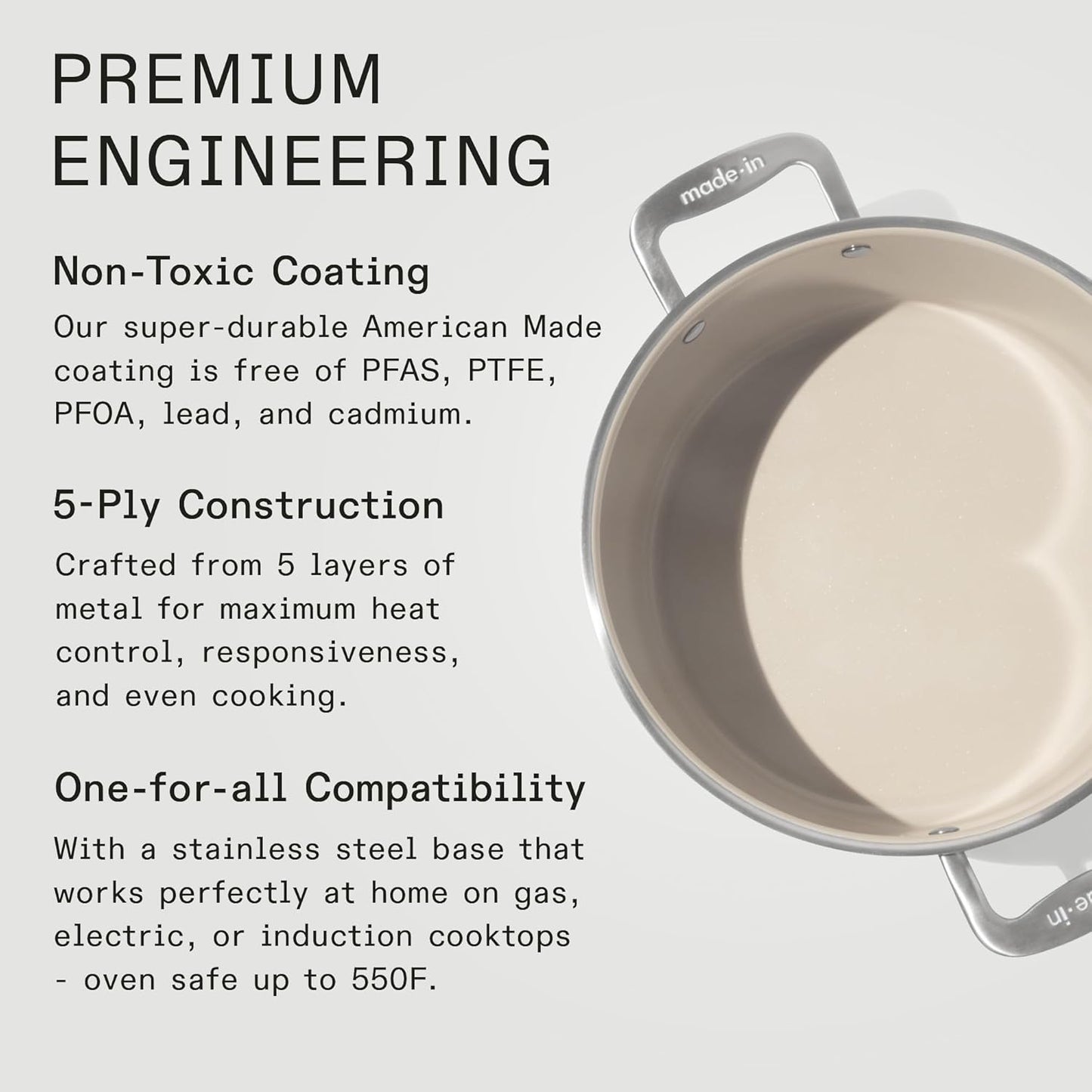 Made In Cookware - 8 QT Ceramic Non Stick Stock Pot with Lid - 5-Ply Stainless Clad with Stay-Cool Handle - Professional Cookware - Crafted in Italy - Induction Compatible