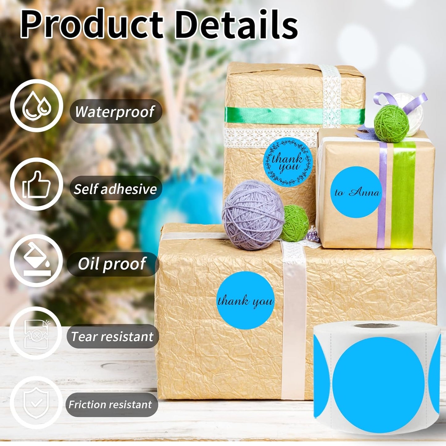 starboling Thermal Labels,2 Inch Blue Round Thermal Printer Stickers,Self-Adhesive Round Direct Thermal Labels,Thermal Stickers for DIY Logo Design,Name Tag (500/Roll）