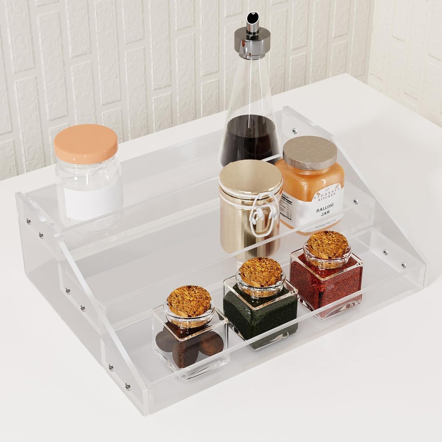 WUIVIUT Spice Rack Organizer For Cabinet, 3 in/Tier Acrylic Tiered Spice Shelf Can Storage Organizer for Kitchen Pantry Countertop