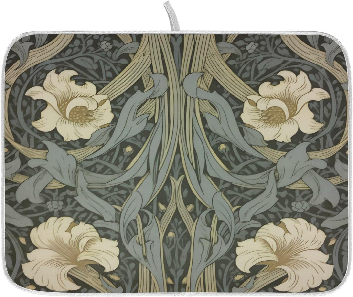William Morris Flowers Print Dish Drying Mat for Kitchen Counter Absorbent Microfiber Small Drying Pad Dish mats for Kitchen Countertops 16 x 18 Inch