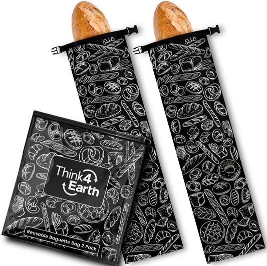 THINK4EARTH® - Large Bread and Baguette Bags (Black, Baguette Bag 2 Pack)