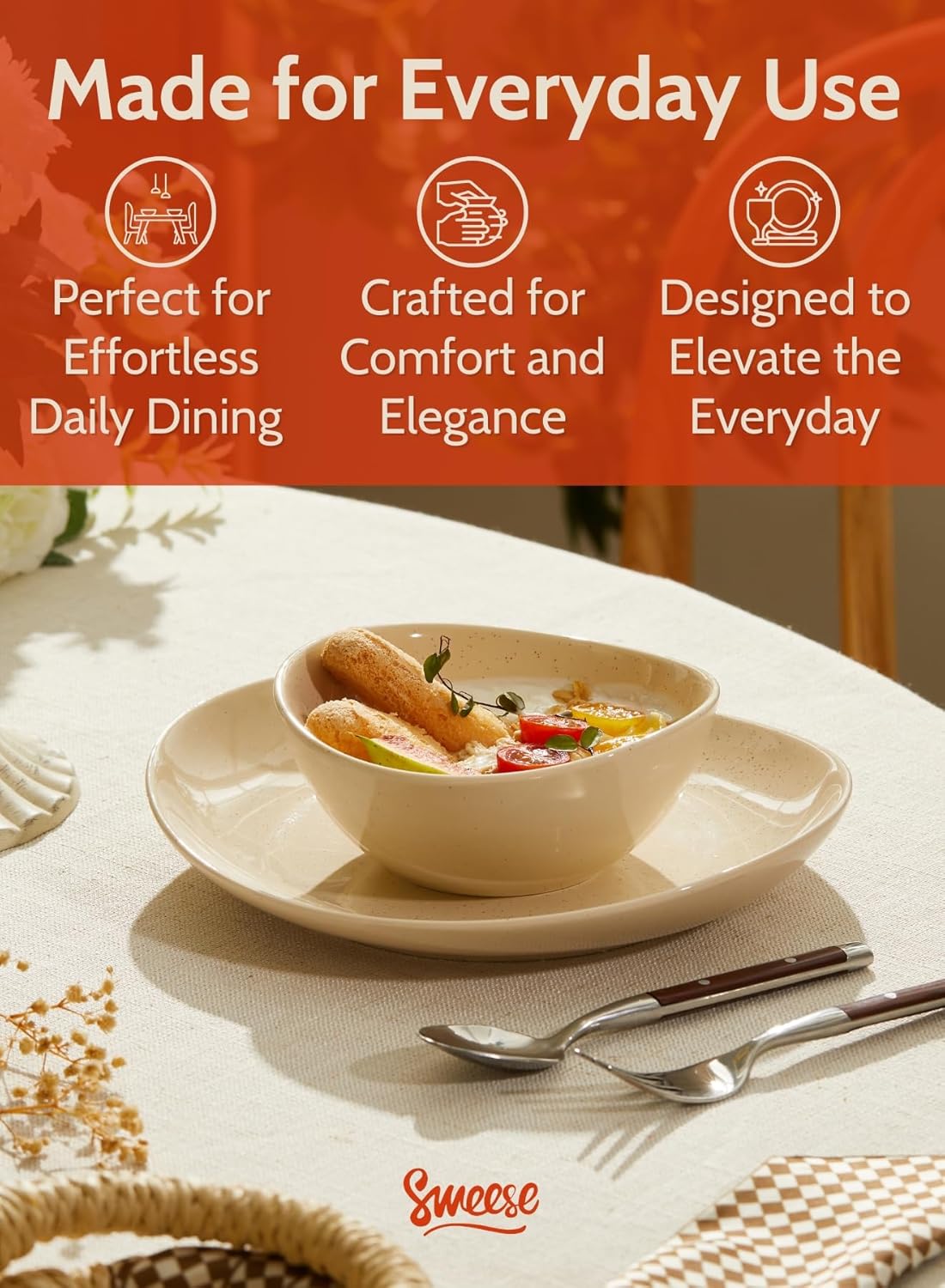 Sweese 5 Inch Porcelain Small 10 oz Bowls Set of 6, for Dessert | Ice cream | Soup | Rice | Fruits | Small Portions - Microwave, Dishwasher, and Oven Safe - Beige