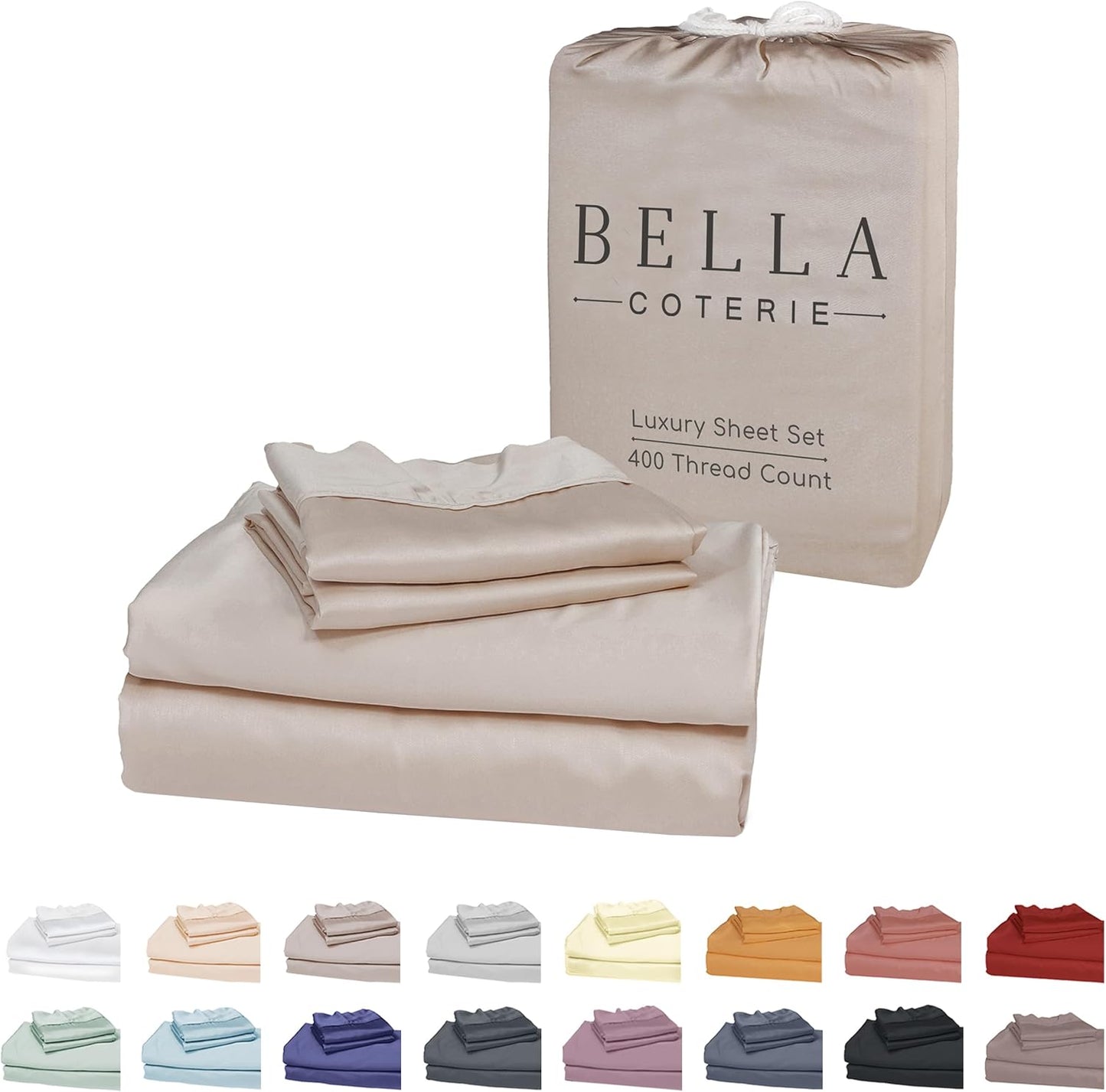 Bella Coterie Luxury Bamboo Viscose King Size Sheet Set | 100% Organically Grown | Ultra Soft | Cooling for Hot Sleepers | 18" Deep Pocket [Dune]