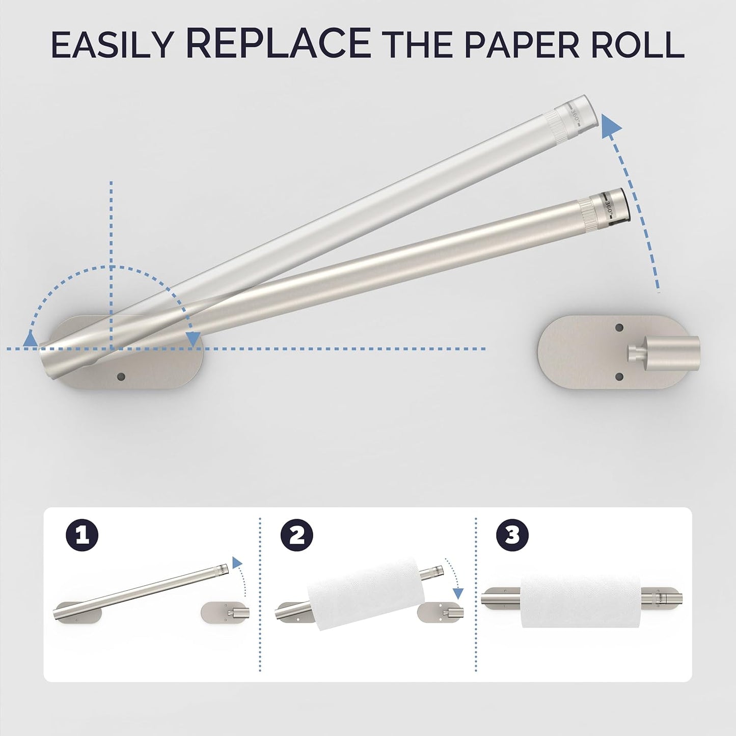 Paper Towel Holder Under Cabinet, Self Adhesive or Wall Mounted SUS304 Stainless Steel Paper Towel Holder for Kitchen, Bathroom, Farmhouse, Barbecue and Laundry (Silver)