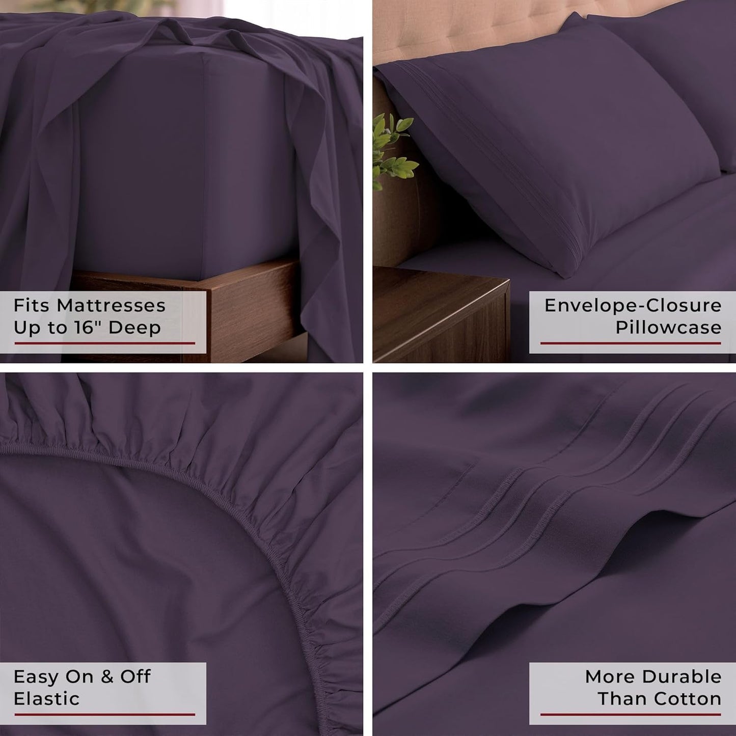 Mellanni King Sheets Set - 4 PC Iconic Collection Bedding - Hotel Luxury, Extra Soft, Cooling Bed Sheets - Wrinkle, Fade, Stain Resistant (King, Purple)