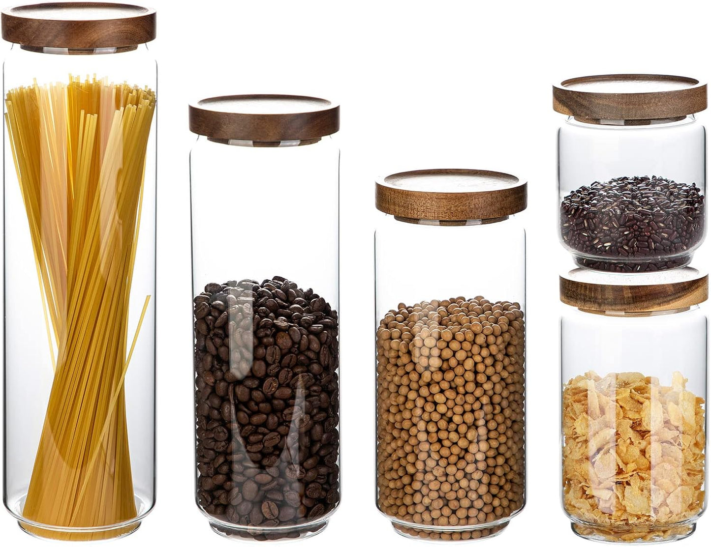 Glass Storage Containers Set, High Borosilicate Glass Jars with Wooden Lids Kitchen Food Canisters s for Coffee Beans/Sugar/Noodles/Nuts/Cookies/Pasta