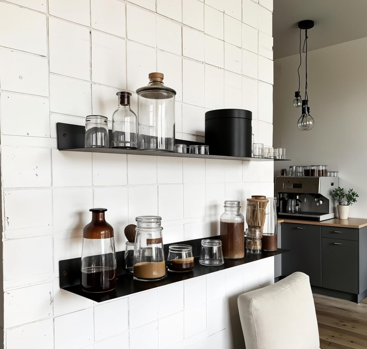 DIY CARTEL Linear Floating Shelf, Raw Blackened Steel, Made in USA, Heavy Duty Metal Wall Mount, Rustic & Modern Farmhouse Design (48"x8" Powder Coated Matte Black)