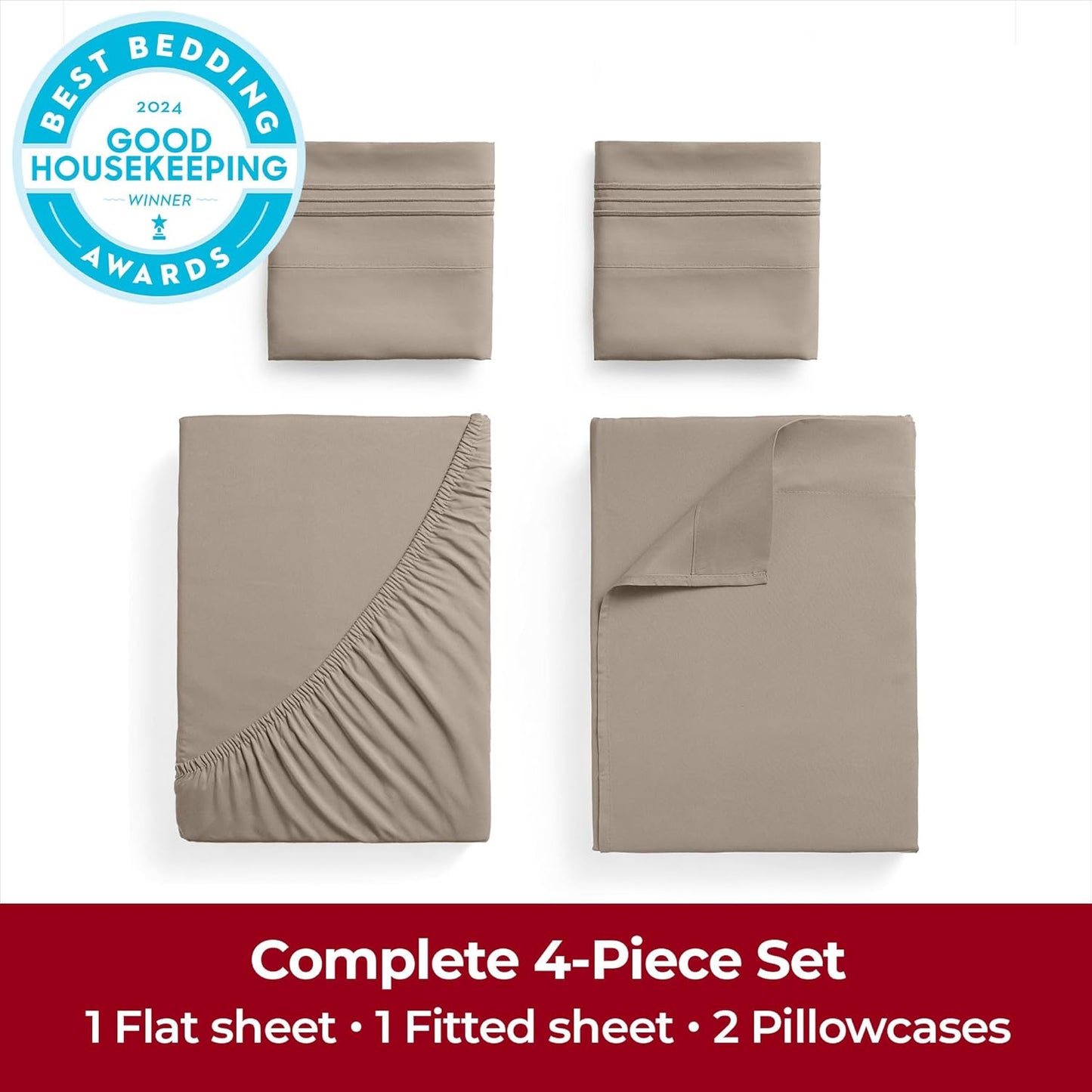 Mellanni Extra Deep King Sheets - 4 PC Iconic Collection Bedding - Hotel Luxury, Ultra Soft, Cooling Bed Sheets - Wrinkle, Fade, Stain Resistant (King, Tan)