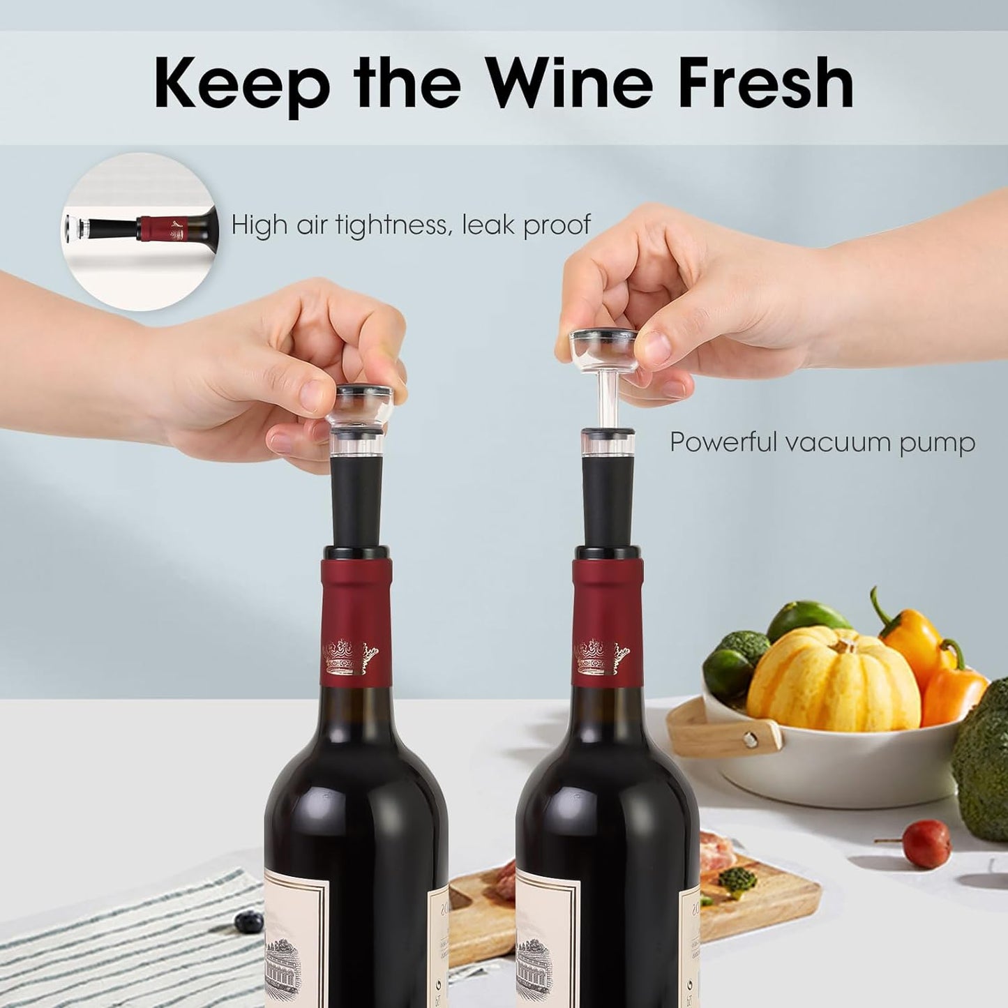 Beneno Wine Opener with Silicone Leak Proof Wine Vacuum Stopper, Zinc Alloy Premium Wing Corkscrew with Multifunctional Bottles Opener, Upgrade
