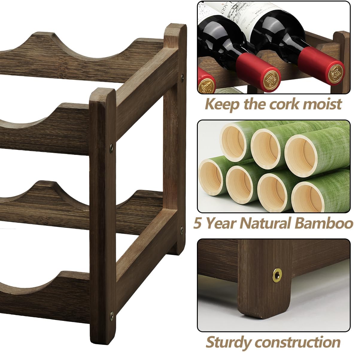 Wine Rack 8 Bottle 2-Tier Eco-Friendly Bamboo Wine Storage Easy-Assembly Space-Saving for Wine Lovers,Kitchen Wine Organizer for Countertop,Pantry, Home,Room Decor,Bar