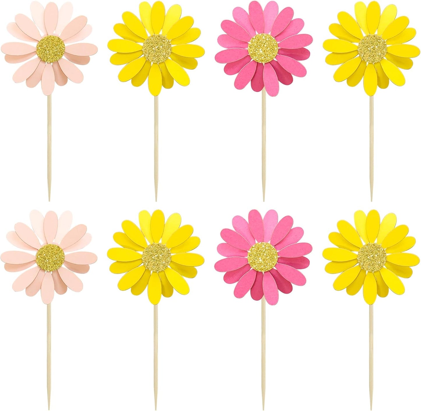 Ephlyn 24Pcs Daisy Cupcake Toppers Daisy Cake Decorations Chrysanthemum Cupcake Toppers Spring Daisy Flower Cake Picks for Birthday Wedding Supplies Multicolor 3