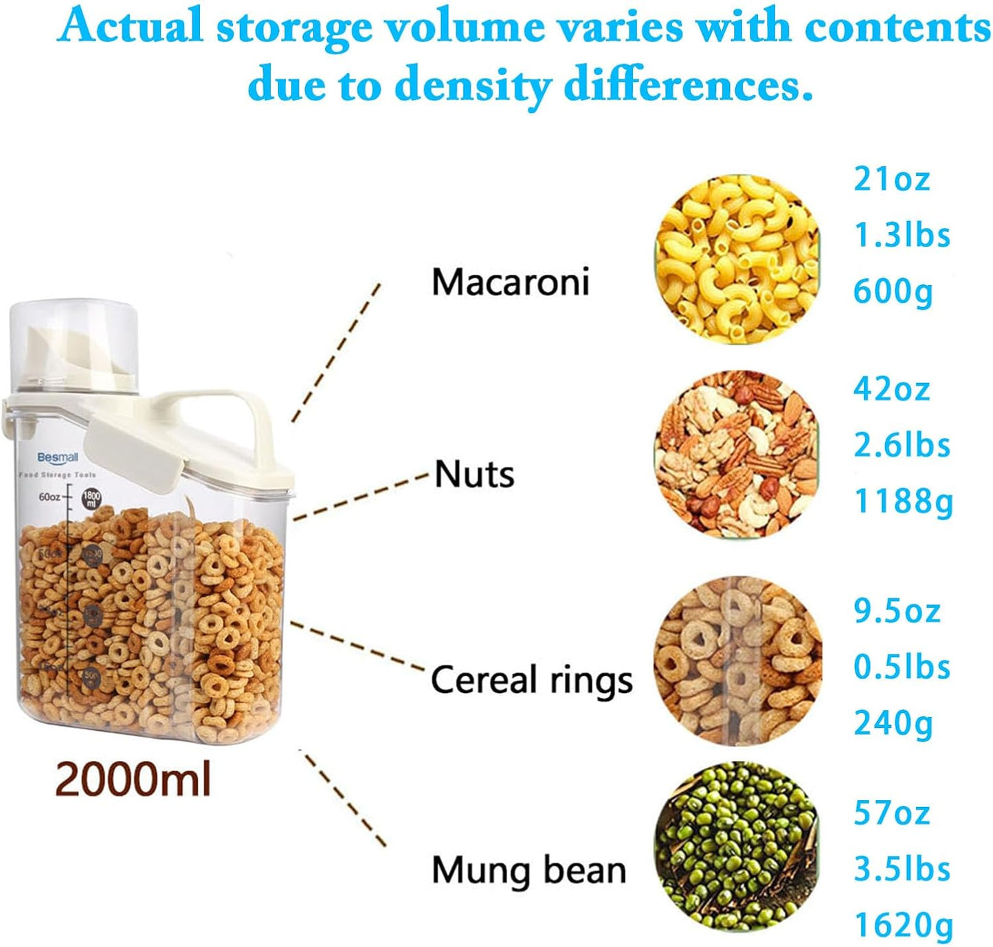 Cereal Containers Storage,2L Airtight Large Dry Food Storage Containers with Pouring Spout, Measuring Cup for Flour and Grain,BPA Free Plastic Dispenser