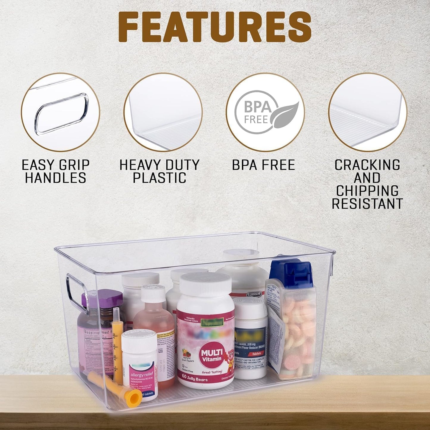 Clear Plastic Storage Bins with Lids, Perfect for Kitchen Organization or Pantry Organization and Storage, Stackable Fridge Organizer Bins, Storage Containers for Organizing, Cabinet Organizers