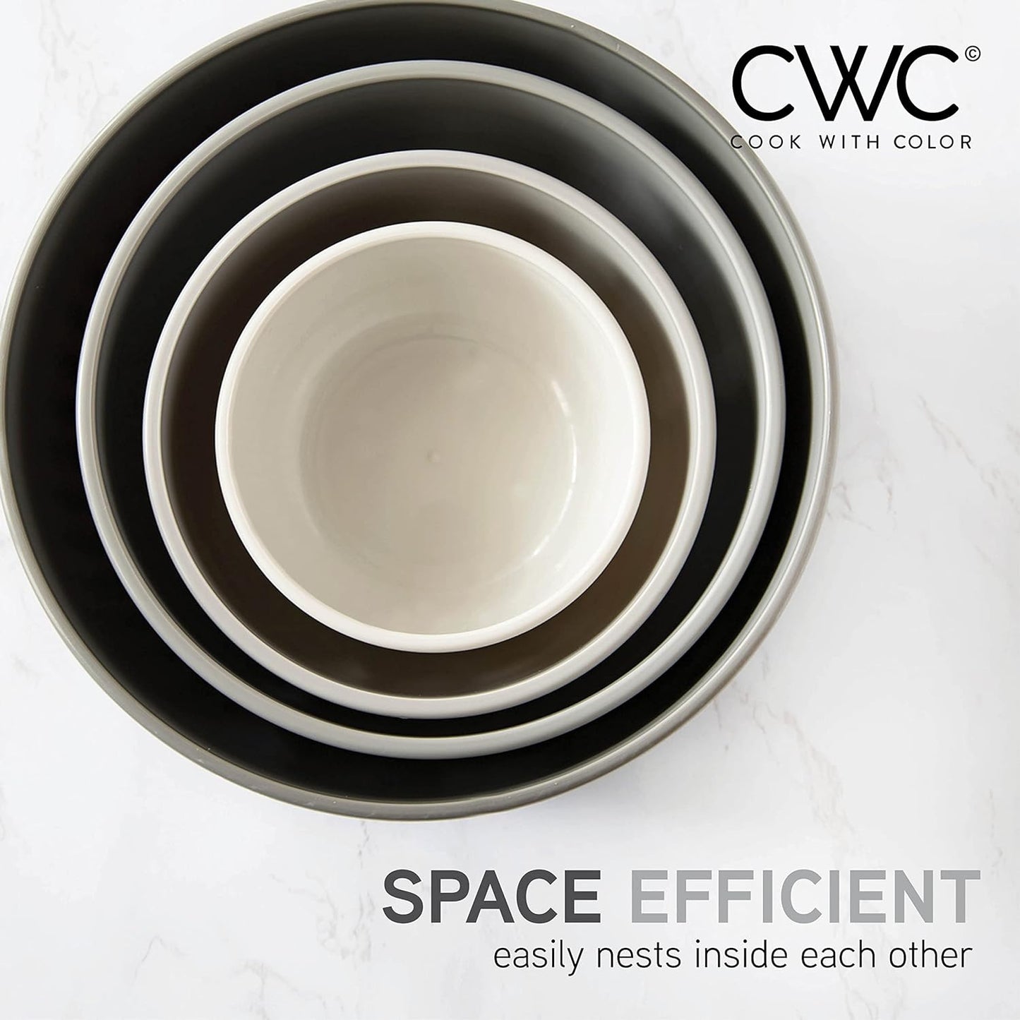 COOK WITH COLOR Prep Bowls with Lids- Wide and Deep Nesting Plastic Small Mixing Bowl Set with Lids, 8 Piece Set - Deep Bowls, Gray