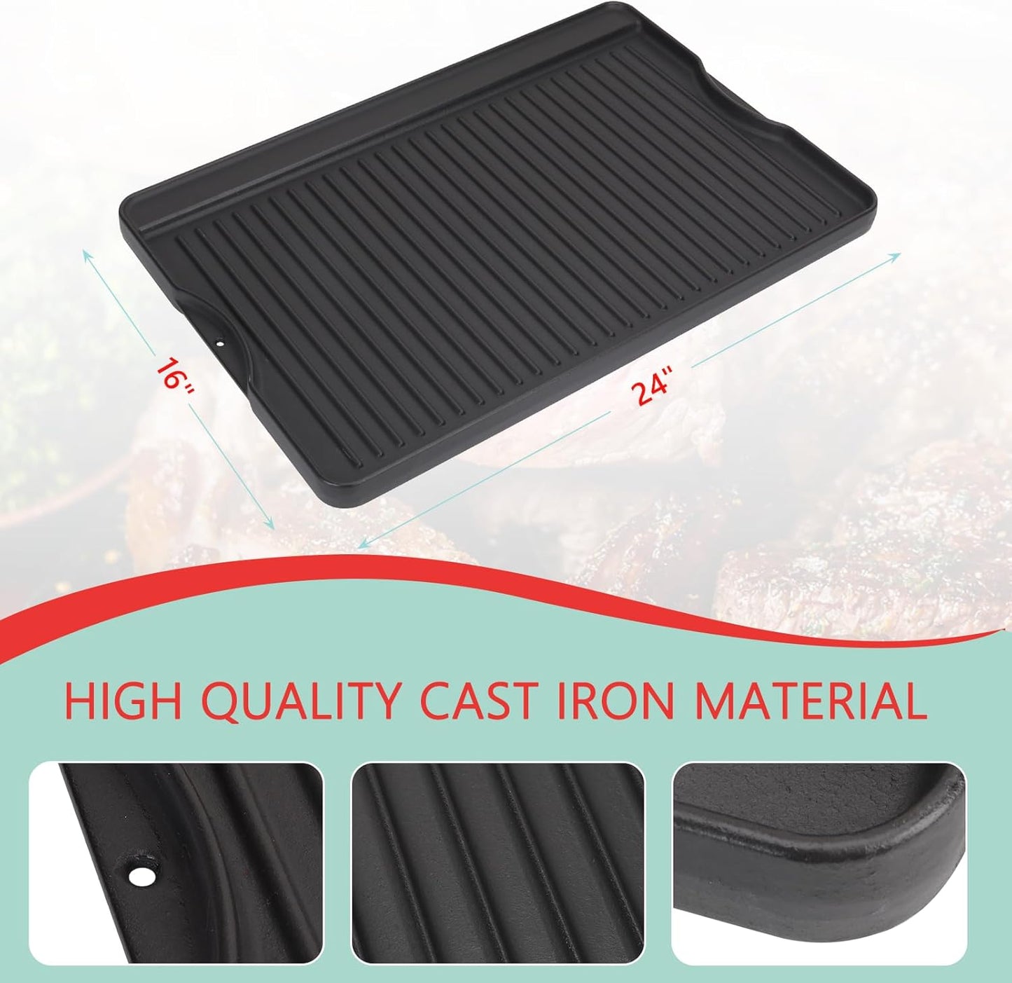 24" X 16" Reversible Cast Iron Griddle for Camp Chef, Flat Top Plate for Gas/Stove/Charcoal/Propane Grill, Universal 4 Burner Stove Top Griddle for Outdoor Cooking & Camping Accessories