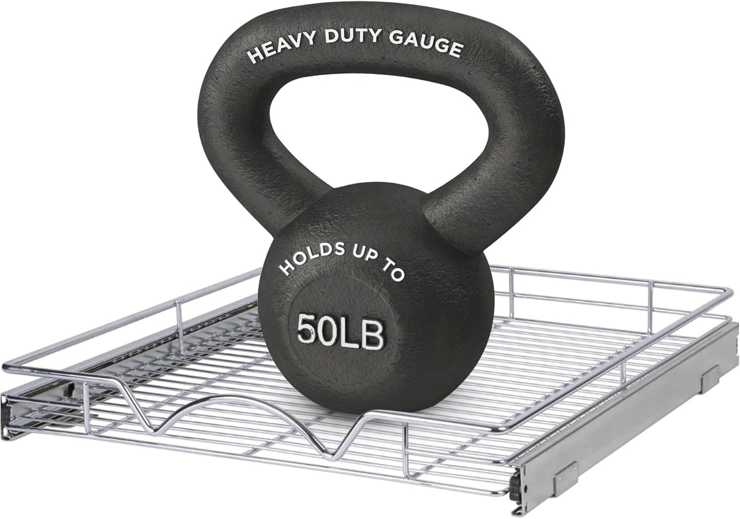 HOLDN’ STORAGE Pull Out Cabinet Organizer, Heavy Duty Caddy w/Lifetime Limited Warranty -14”W x 21”D - Requires At Least 15-1/4” Cabinet Opening, Steel Metal Cabinet Drawers Slide Out, Chrome