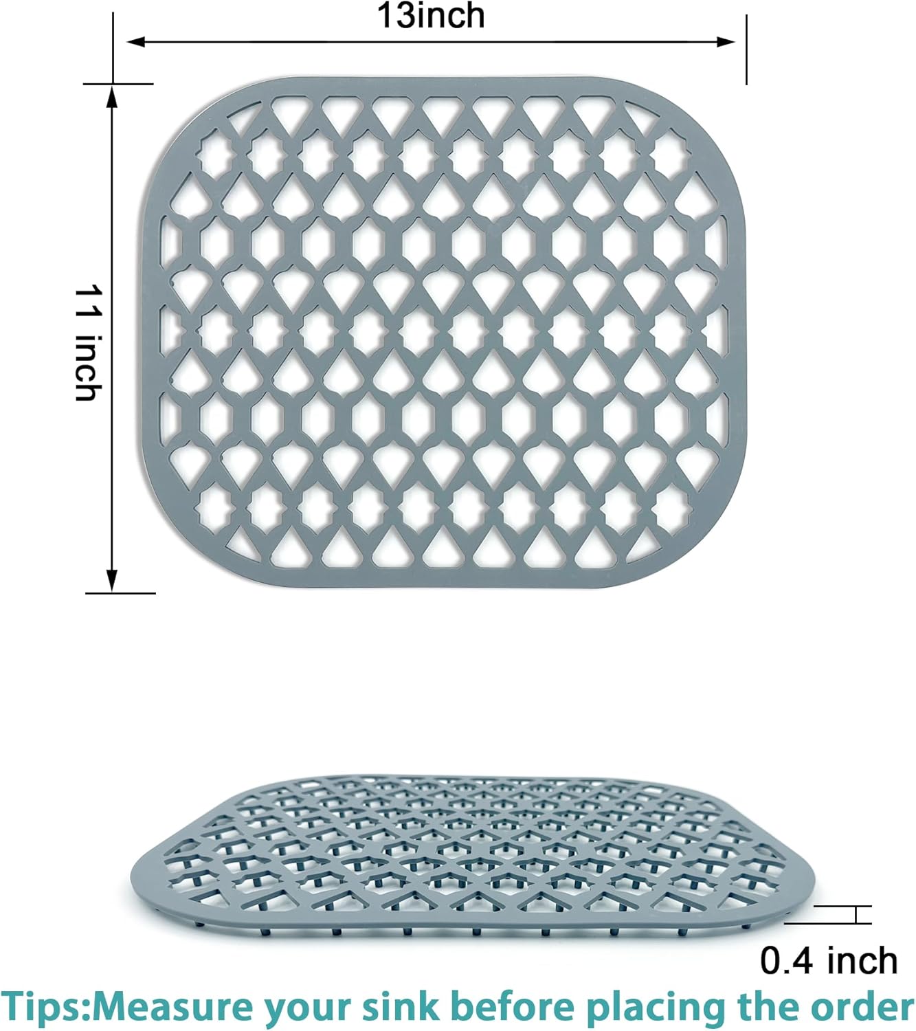 Sink Protectors for Kitchen Sink 13x11 &16x12 &19x14 &21x16 &22x13 &24x13 &26x14 &28x14 &30x16, Large Silicone Sink Mats Grid for Bottom of Farmhouse Sink (13”x11”)