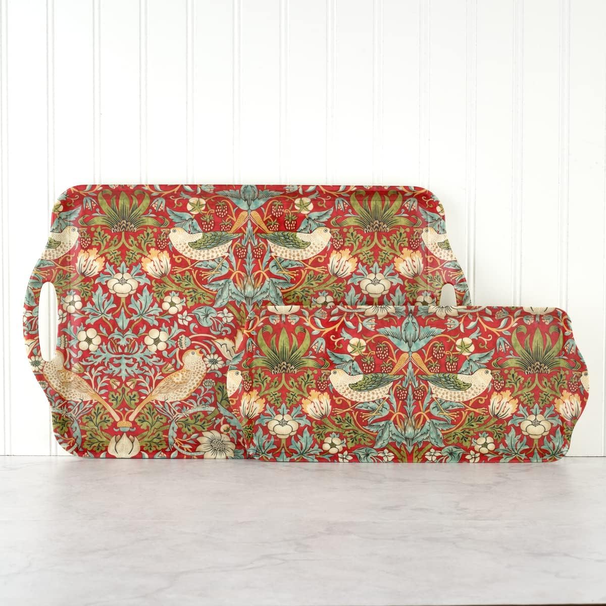 Pimpernel Morris & Co Strawberry Thief Red Melamine Tray with Handles - Elegant Serving Tray for Tea Parties, Decorative Table Display - Stylish Kitchen & Dining Organization, Ideal Gift for Her