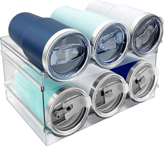 2 Pack Water Bottle Organizer, Stackable Kitchen Pantry Storage Shelf, Plastic Water Bottle Holder for Cabinet and Fridge Organization