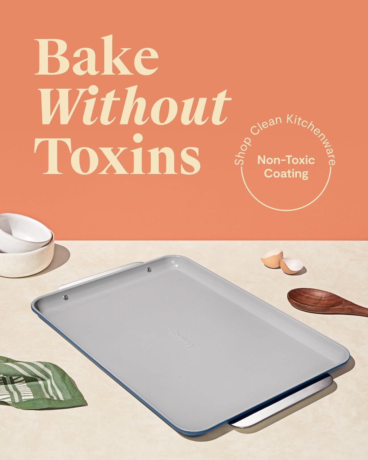 Caraway Non-Stick Ceramic Baking Sheet - Naturally Slick Ceramic Coating - Non-Toxic, PTFE & PFOA Free - Perfect for Baking, Roasting, and More - Large (18" x 13") - Slate