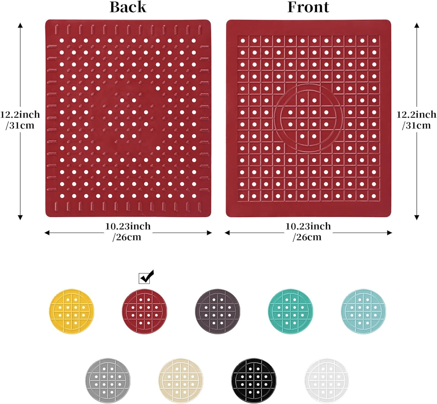WILLKOMMEN Kitchen Sink Mat, 12" x 10" Rectangular Sink Protector Pad, Fast-Draining Grid Design Liner, Dish Drying Mat 2 Pack Red