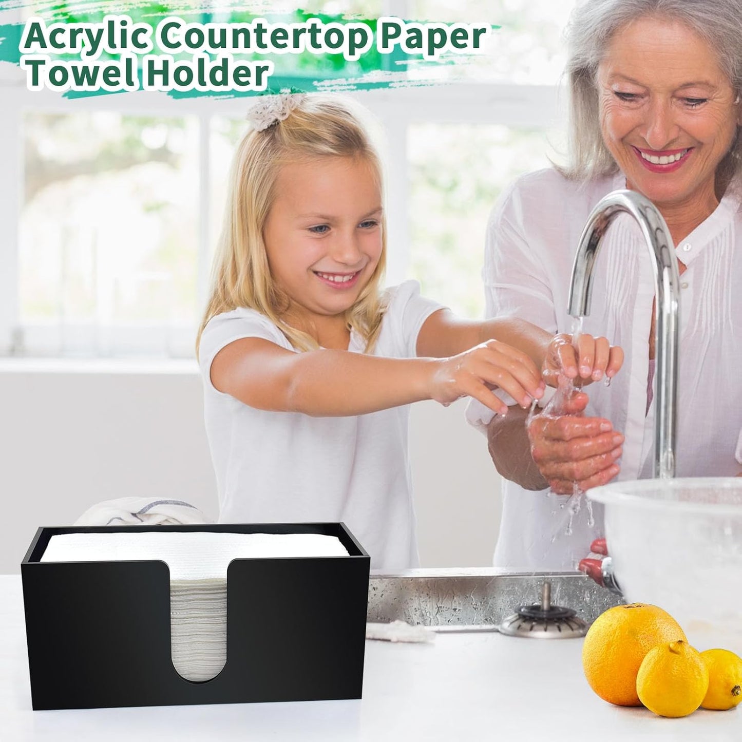 2Pack Paper Towel Holder Countertop, Black Acrylic Napkin Dispenser, Multifold Paper Towel Dispenser for Z-fold C-fold MultiFold Trifold-Bathroom Toilet Kitchen Restaurant