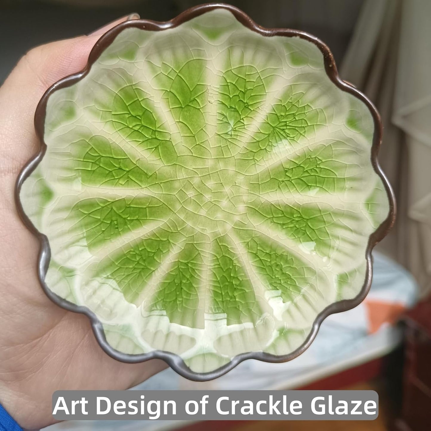 Ceramic Spoon Rest for Stove Top, Flower Cute Spoon Rest for Kitchen Counter, Cooking Spoon Holder for Kitchen Counter, Utensil Rest Spatula Rest Ladle Holder Tong Rest, 1 PC (Ice Cracks, Grass Green)