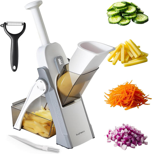 SupMaKin Safe Mandoline Slicer for Kitchen, Vegetable Food Potato Chip Slicer Maual Adjustable Thickness, Chopping Artifact Fast Veggie Salad Chopper Light Gray