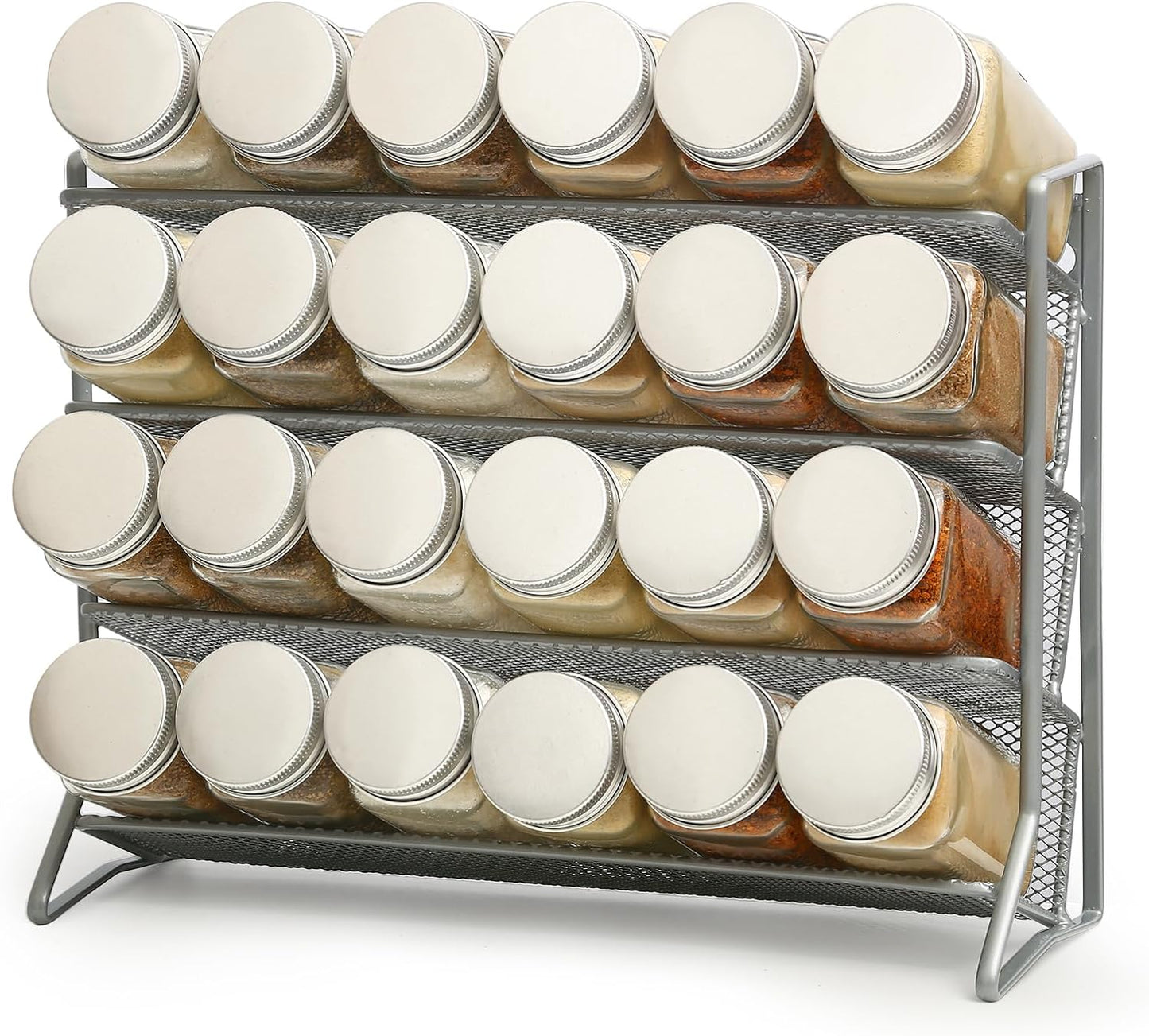 1PCS 4Tier Spice Rack for Counter Free Standing,Spice Rack for Inside Cupboard Hanging Wall Mounted Spice Seasoning Organiser Spice Jars Bottle Organizer for Kitchen Pantry（Silver）