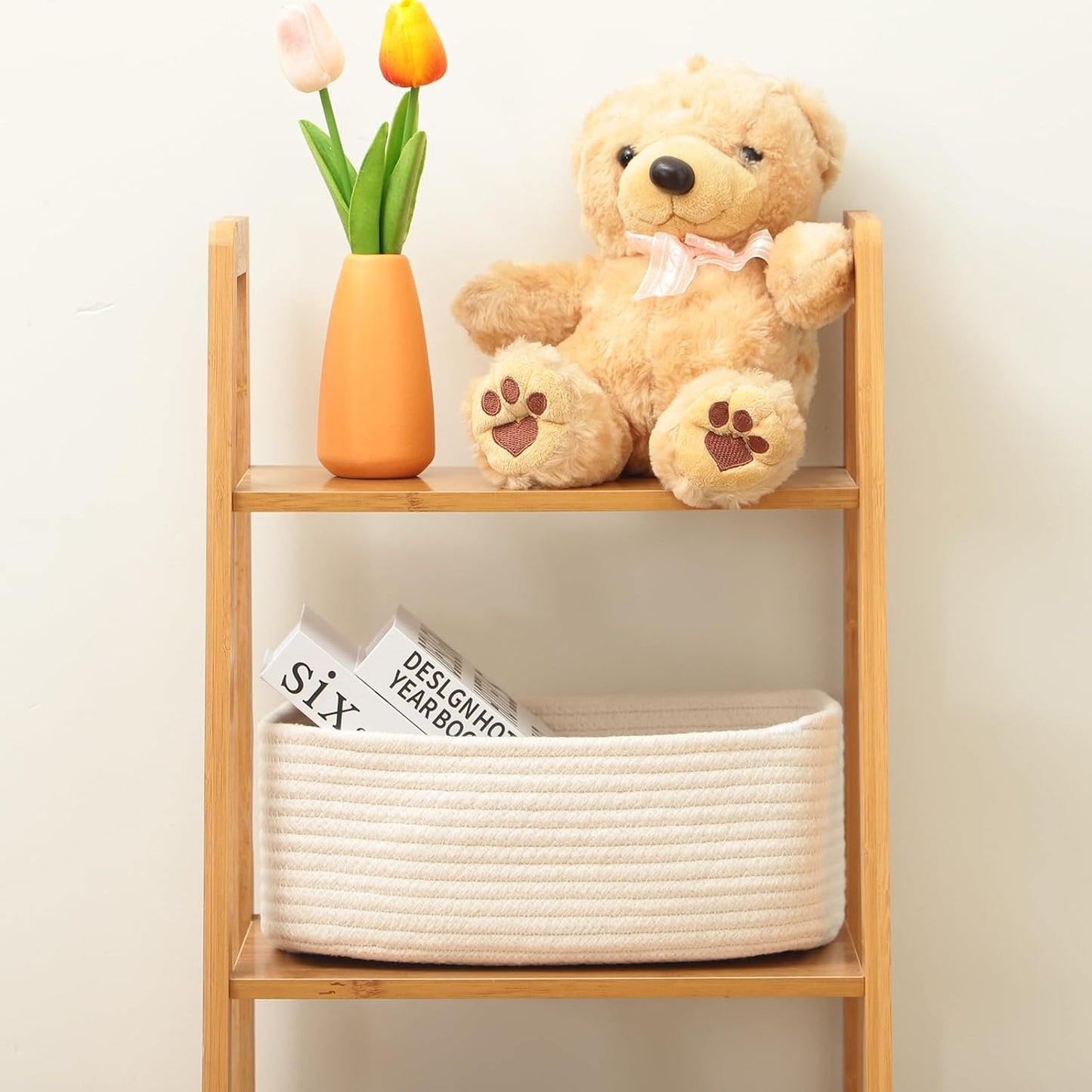 Small Storage Baskets for Organizing | Closet Organizer Bins | Shelf Toy Basket | Woven Rope Baskets | Cube Decorative Box | Shallow Basket | 11.5x7.5x4.7” | 3 Packs Off White