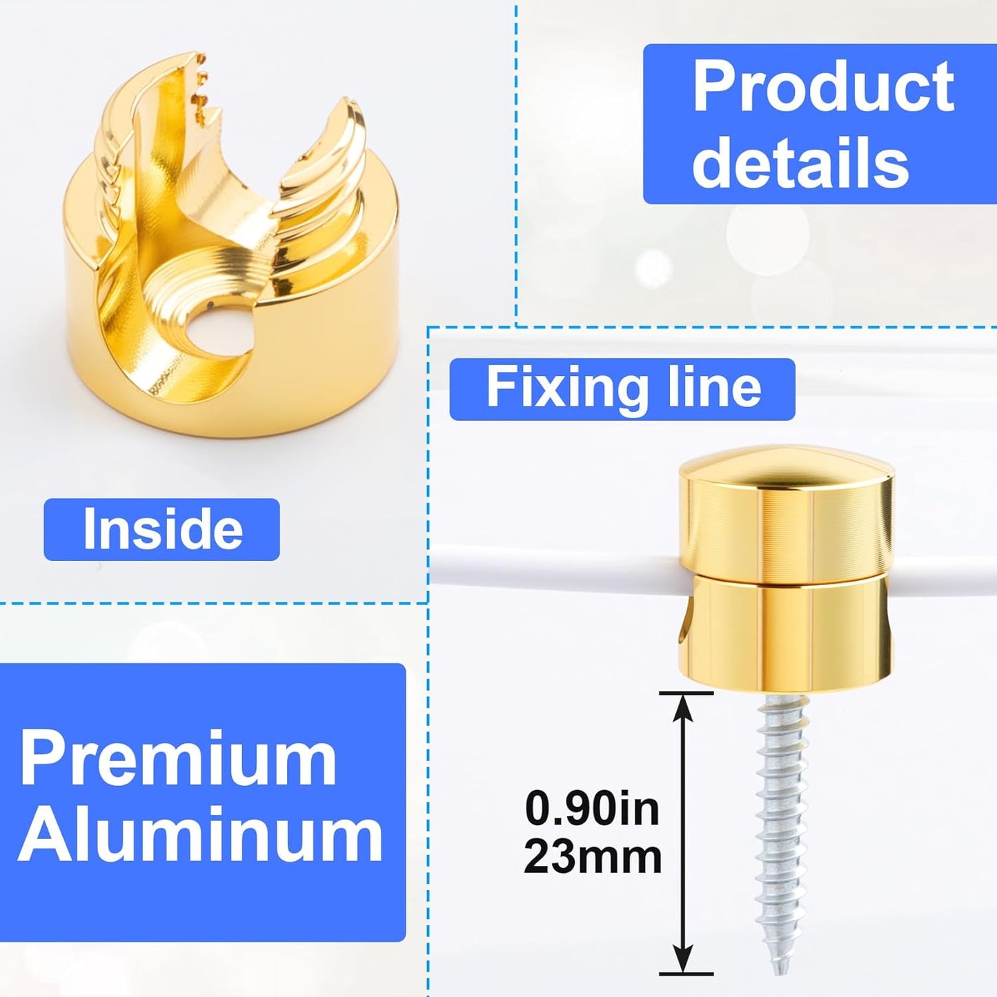5 Sets Charger Holders for Cords, Gold Adjustable Cable Anchor Holders, Adhesive Metal Cord Clips, Cable Management Wire Organizers for Desk, Office, Nightstand