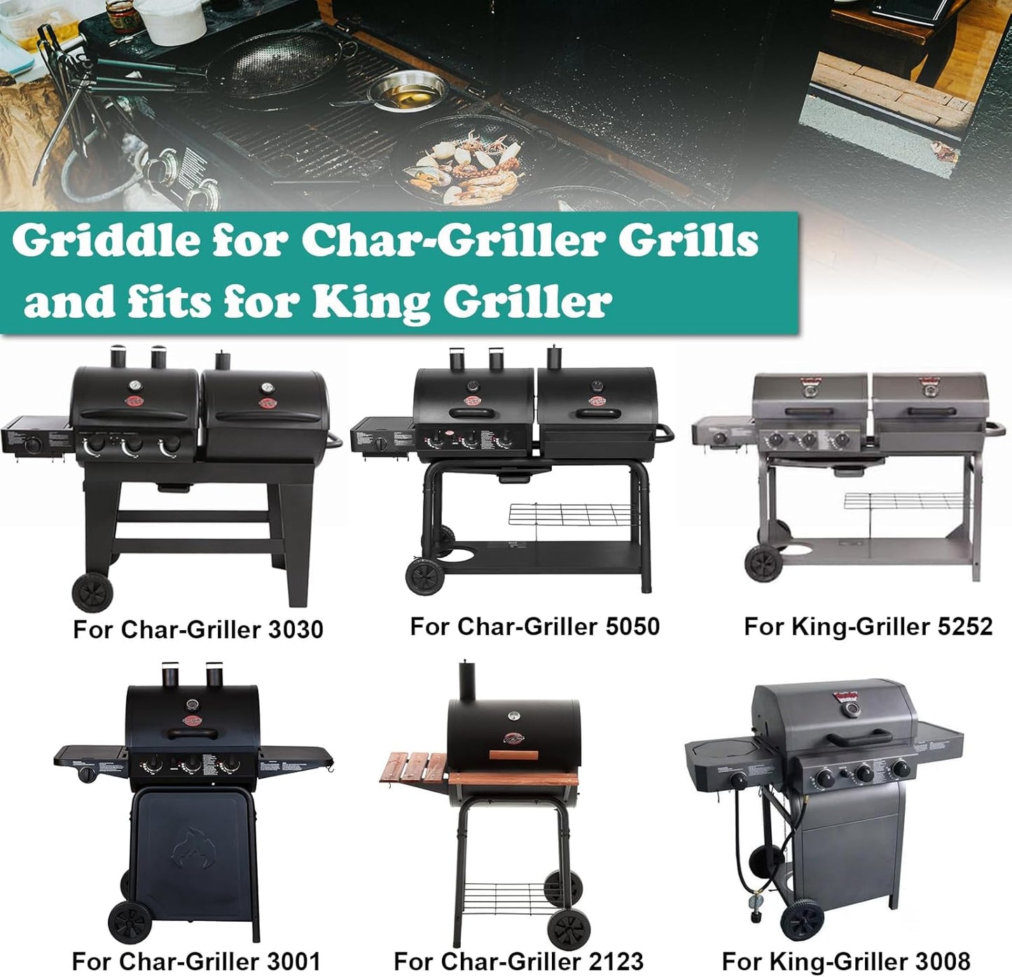 Griddle Inserts for Chargriller, Flat Top Griddle for Char-Griller 5050, 3001, 5650, 3030, 3725, King Griller 3008, 5252 Grill Models, Replacement Part for Char Grille Grates, Carbon Steel