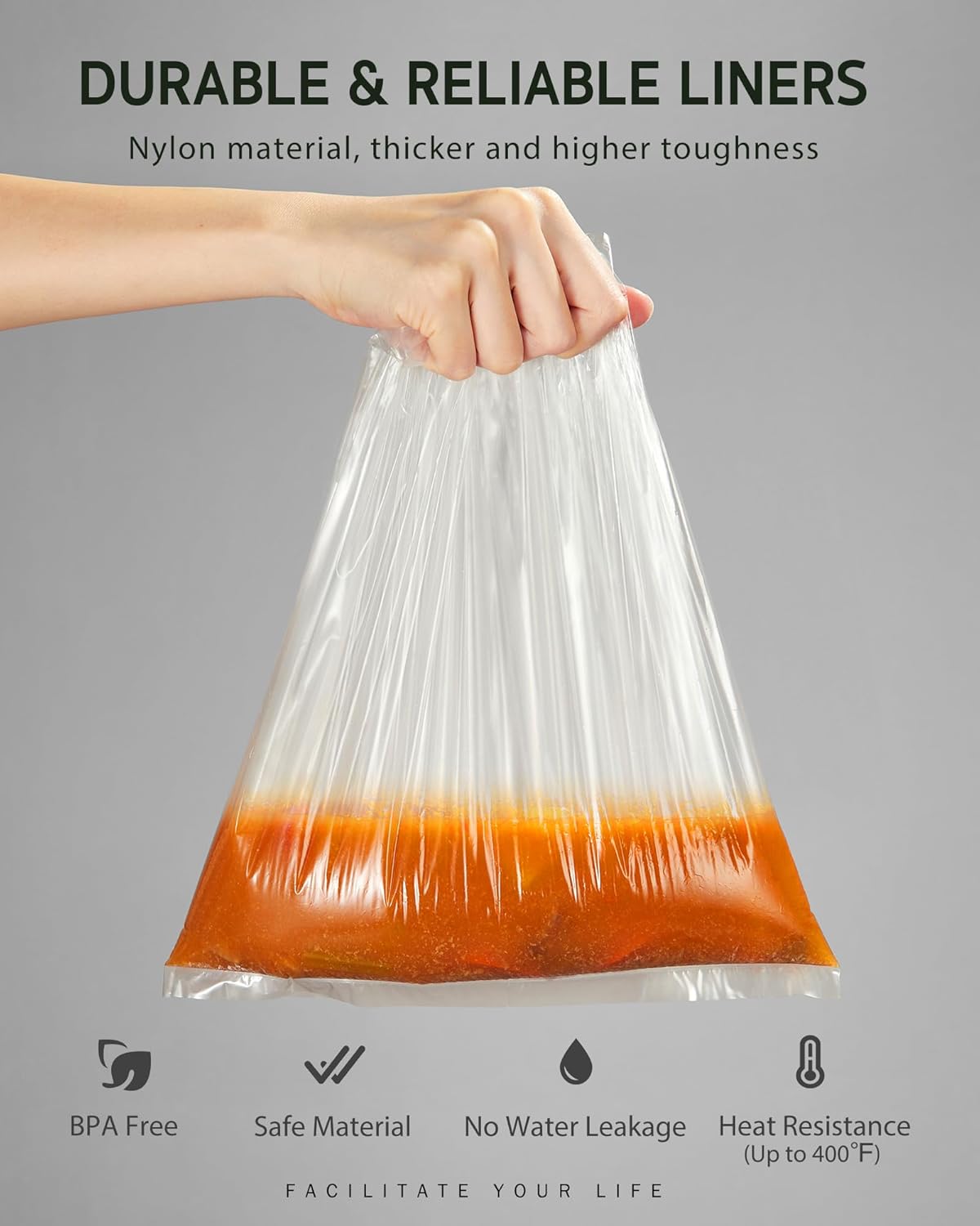 Syntus Slow Cooker Liners, 30 Count Cooking Bags Extra Large Size Disposable Pot Liners Plastic Bags, Fit 6QT to 10QT for Slow Cooker Cooking Trays, 14"x 22", 30 Liners