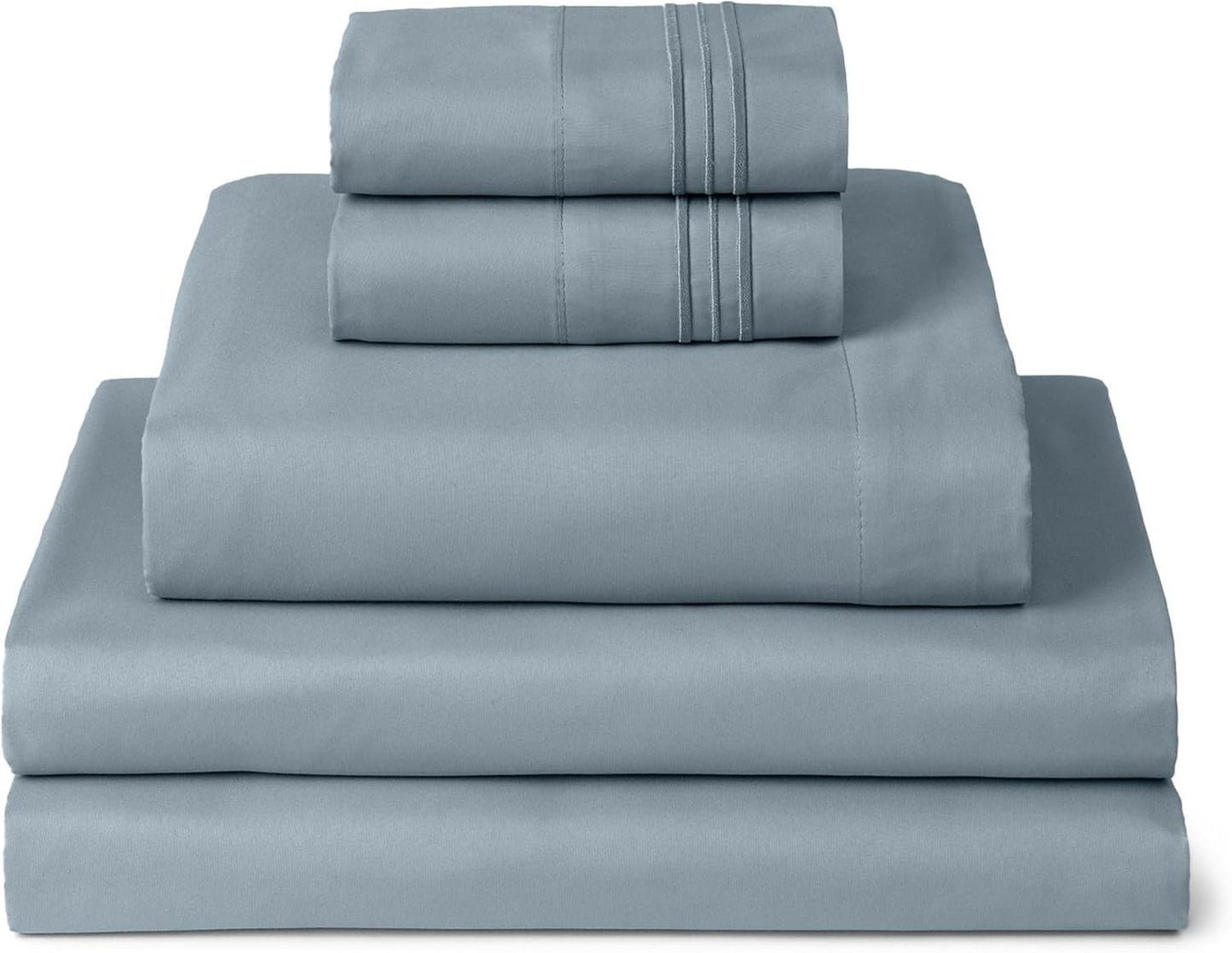 Mellanni Split King Sheets Set - 5 PC Iconic Collection Bedding - Hotel Luxury, Extra Soft, Cooling Bed Sheets - Wrinkle, Fade, Stain Resistant (Split King, Spa Blue)