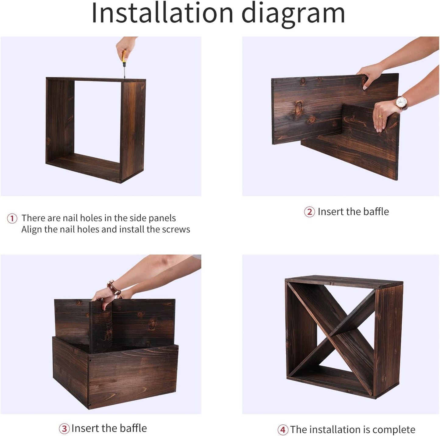 Wine Rack Cabinet countertop Wooden Stackable Storage Retro Cube 24 Bottles freestanding Floor Wine Holder Stand (Black)